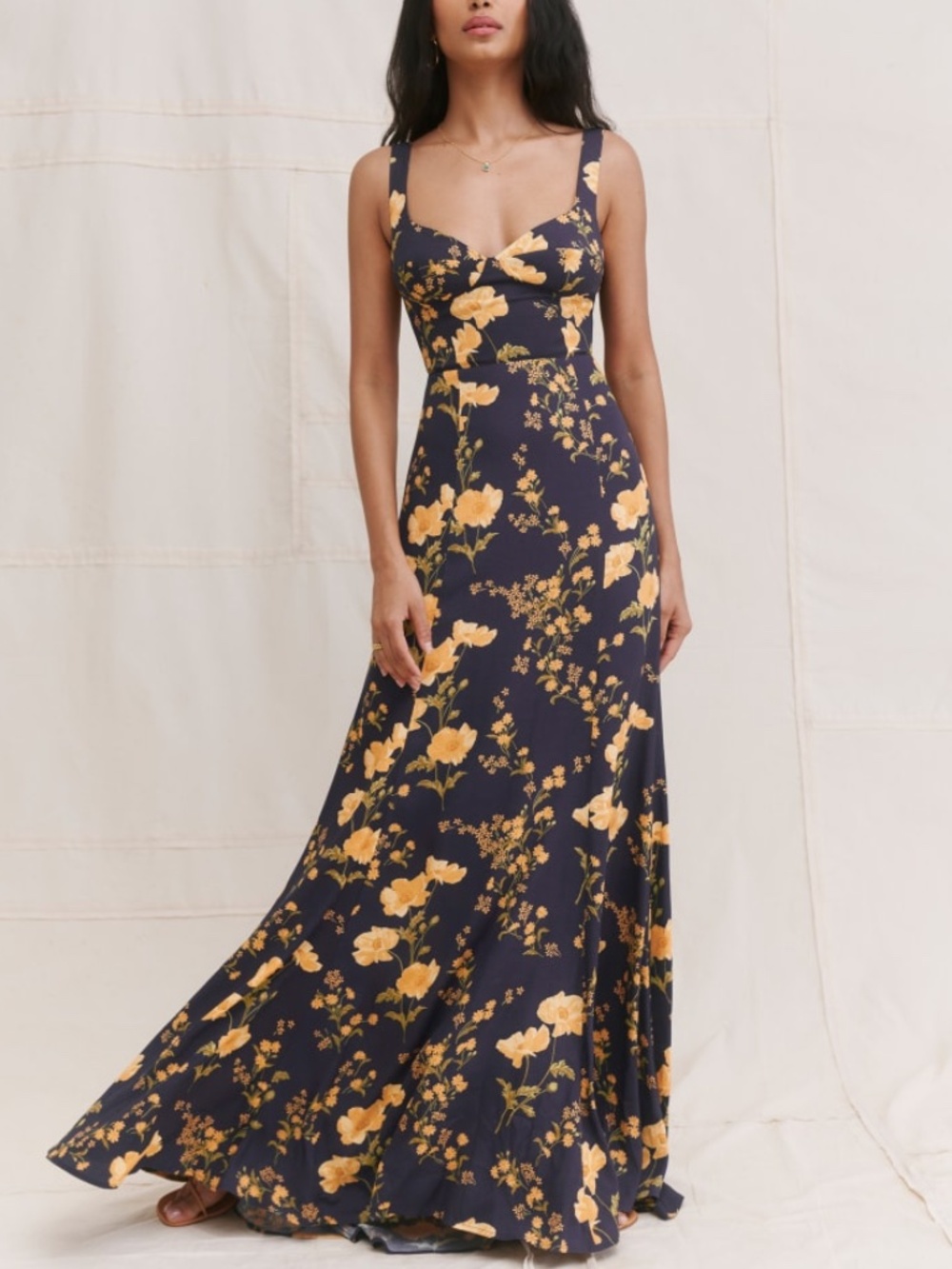 Reformation Lecce Navy Blue Floral Maxi Dress Bernadette With Tags - Size 2